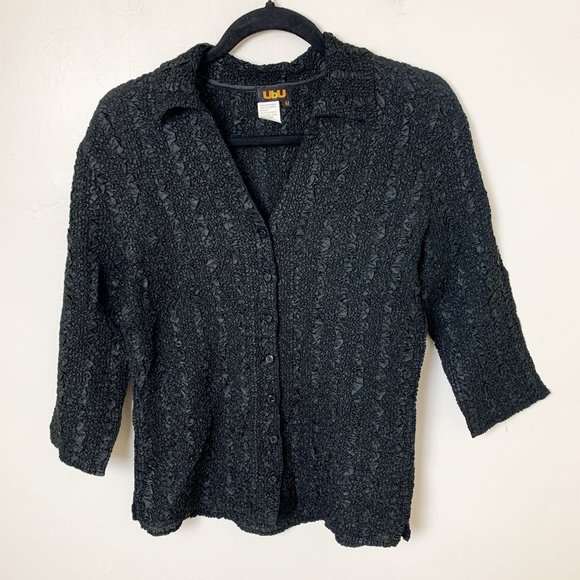 Ubu crinkle collared black blouse medium - Picture 1 of 4